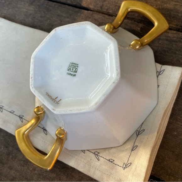 T&V Limoges France Depose Hand Painted Bowl with Gold Handles - Picture 8 of 11